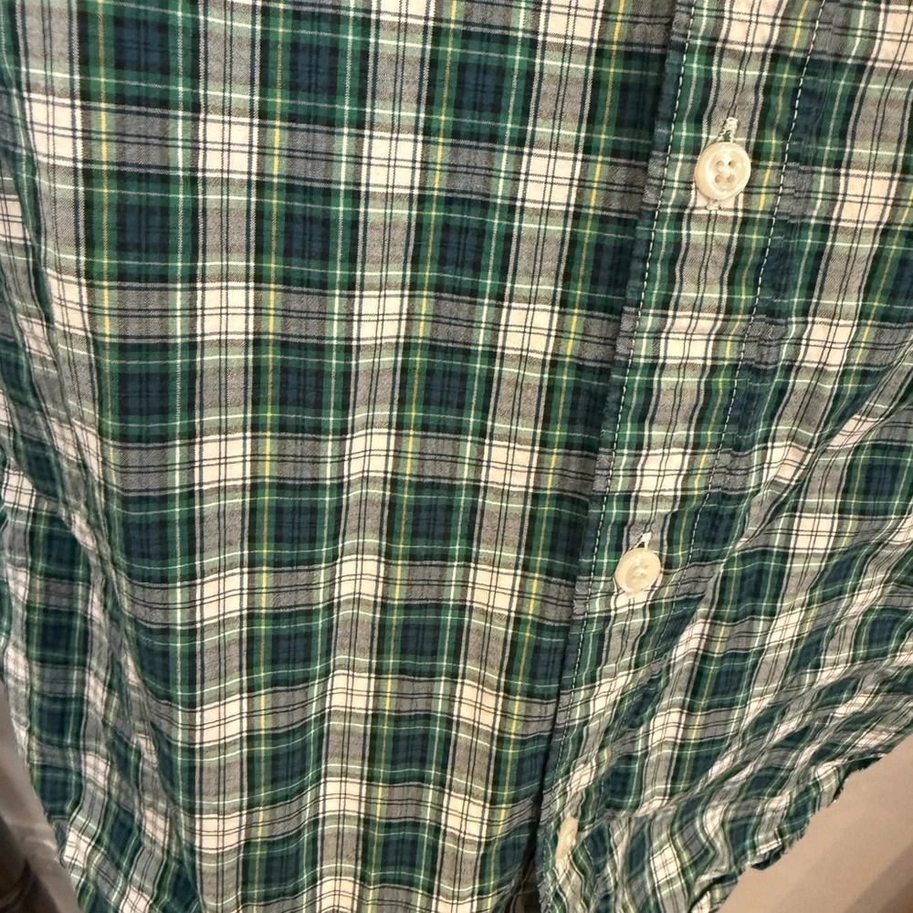 J. Crew Green and White Plaid Casual Shirt